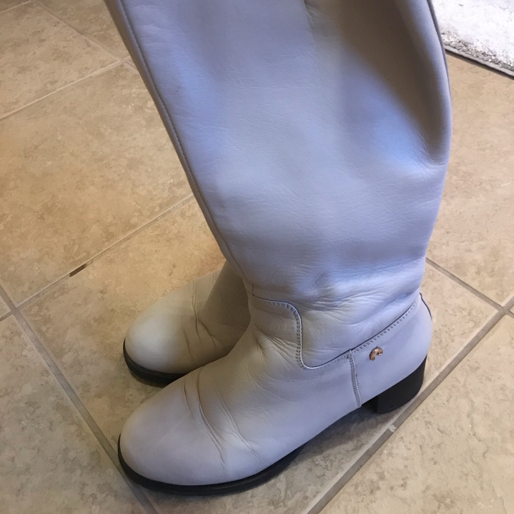 White Genuine Leather Heeled Boots